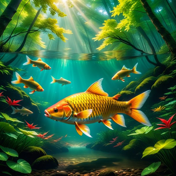 Pic of a swimming of a carp in the forest