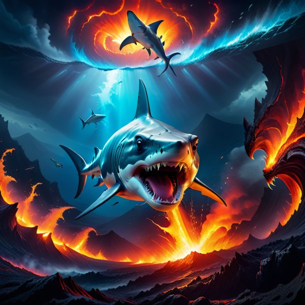 Photo of a angry of a hammerhead shark in the volcano