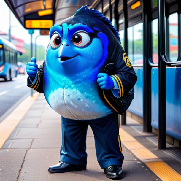 Photo d'un tang bleu dans un pantalon sur l'arrêt de bus