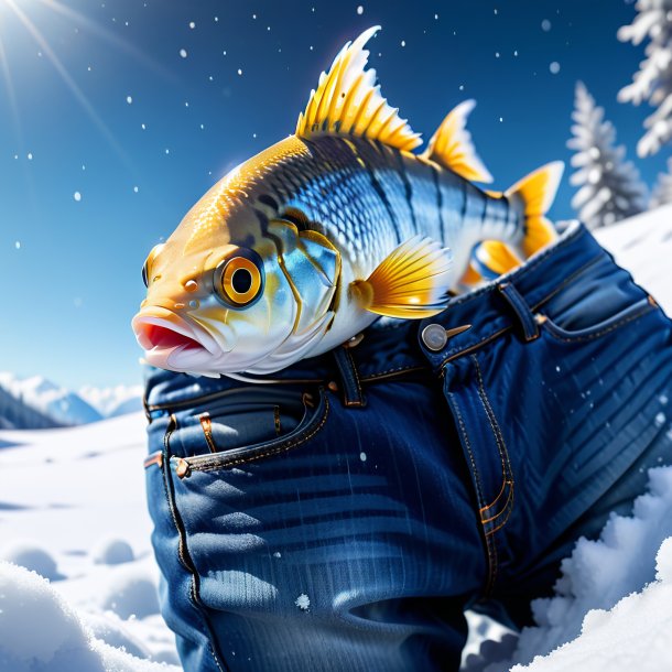 Photo d'un poisson dans un jean dans la neige