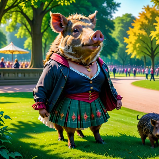 Picture of a boar in a skirt in the park