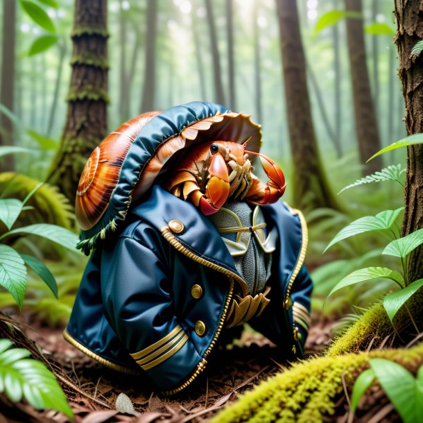 Pic of a hermit crab in a jacket in the forest