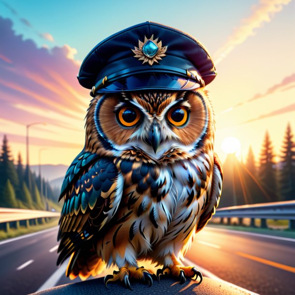 Illustration of a owl in a cap on the highway