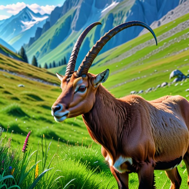 Pic d'un cri d'ibex dans la prairie