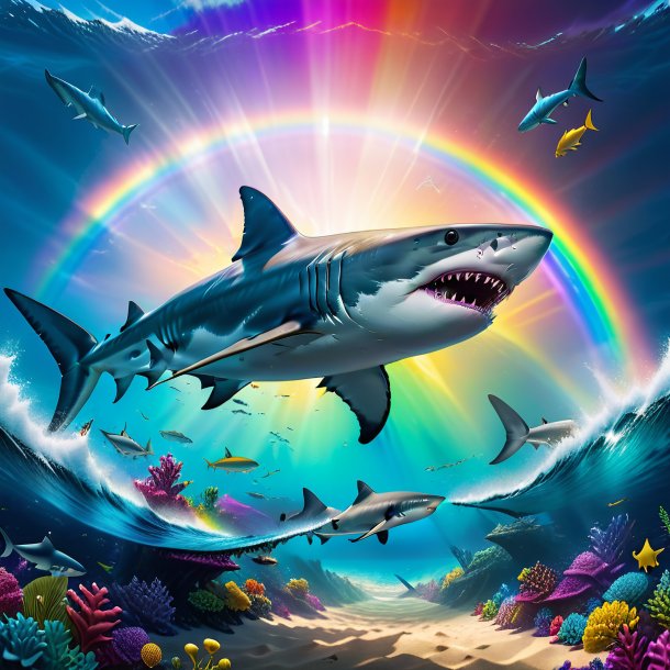 Image of a playing of a shark on the rainbow