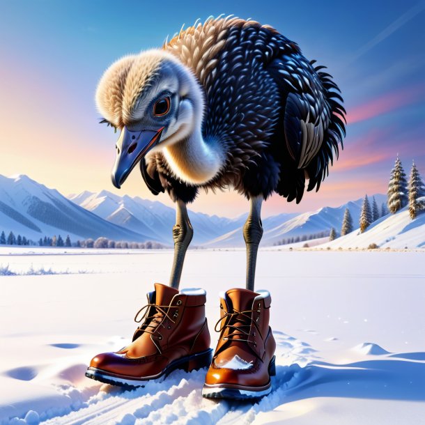 Drawing of a ostrich in a shoes in the snow