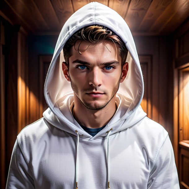 Retrato de um hoodie branco de madeira