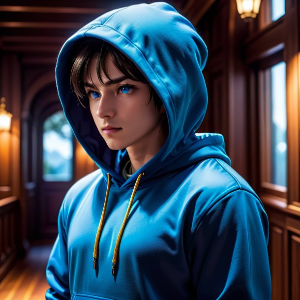 Pic of a blue hoodie from wood