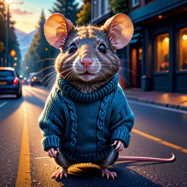 Illustration of a rat in a sweater on the road