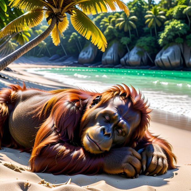 Pic of a sleeping of a orangutan on the beach