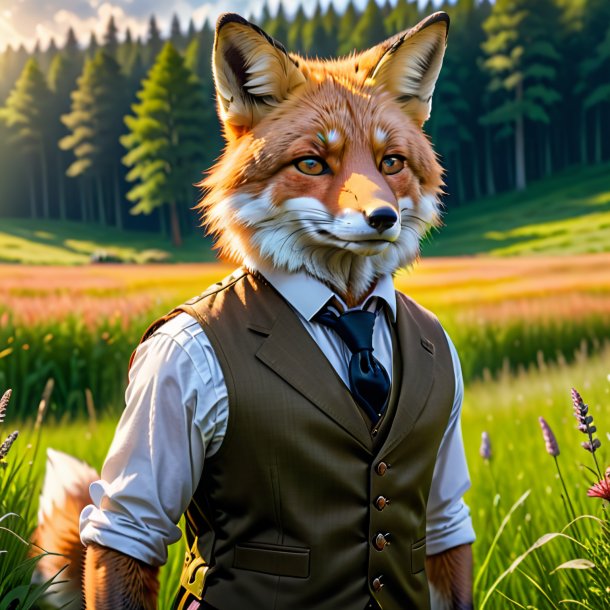 Picture of a fox in a vest in the meadow