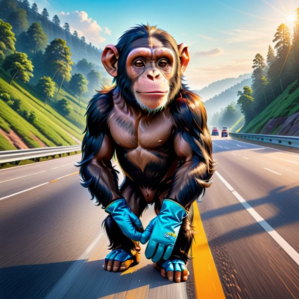 Illustration of a chimpanzee in a gloves on the highway