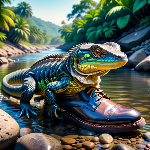 Pic of a monitor lizard in a shoes in the river