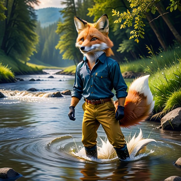 Image of a fox in a trousers in the river