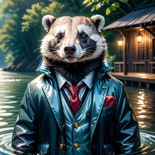 Illustration of a badger in a jacket in the water