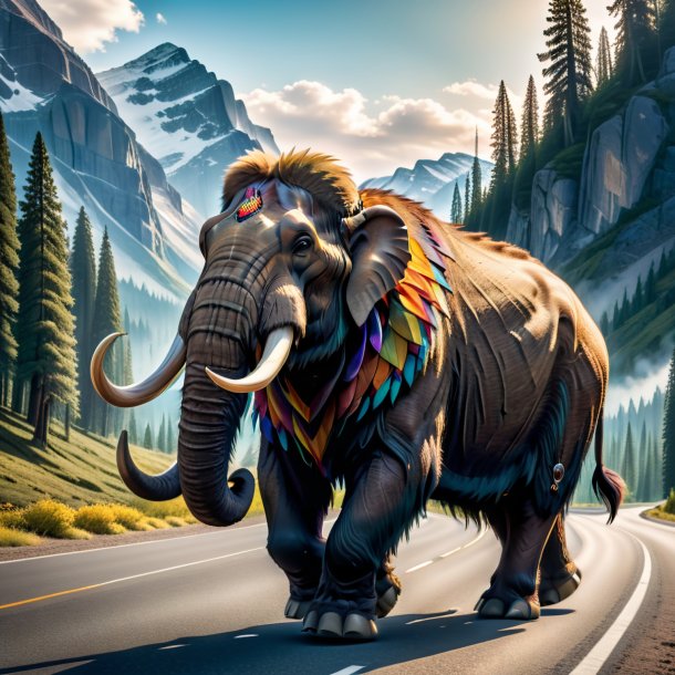 Picture of a mammoth in a vest on the road