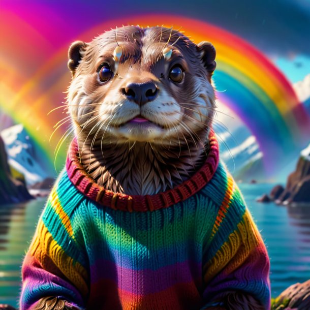 Image d'une loutre dans un pull sur l'arc-en-ciel