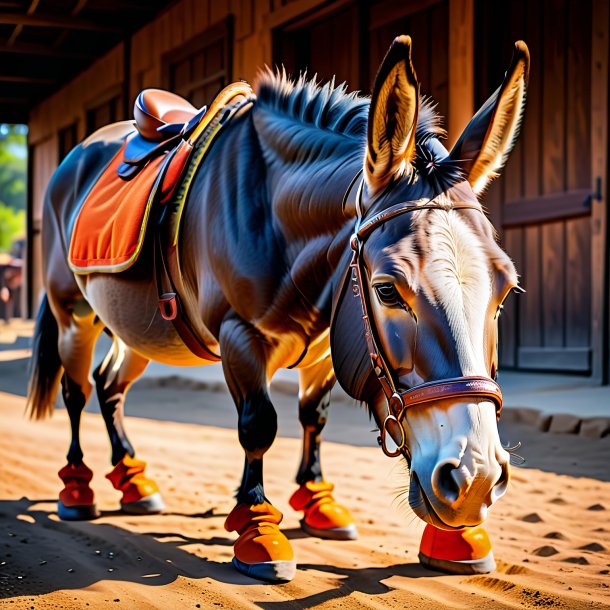 Photo of a mule in a orange shoes