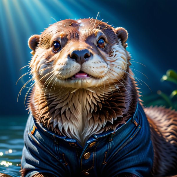 Image d'une loutre dans un jean bleu