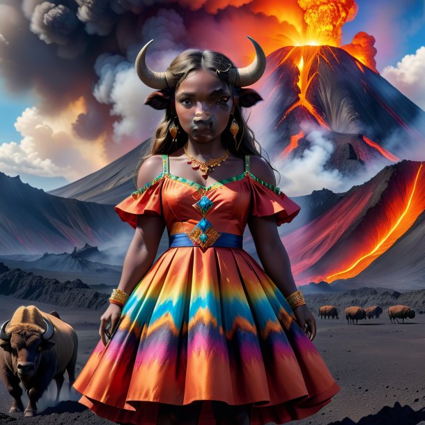 Picture of a buffalo in a dress in the volcano