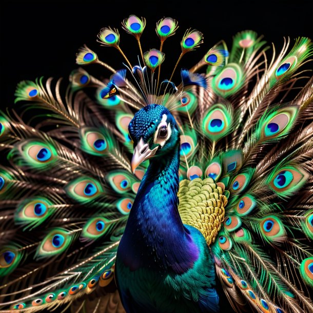 Photo of a peacock in a black cap