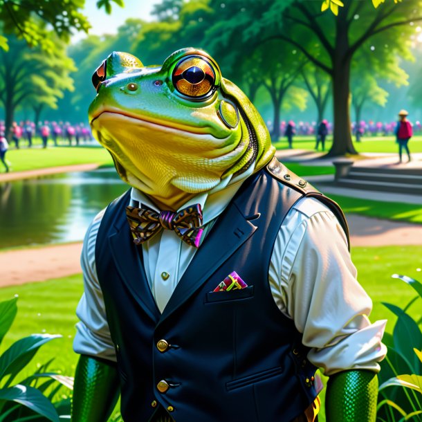 Drawing of a frog in a vest in the park