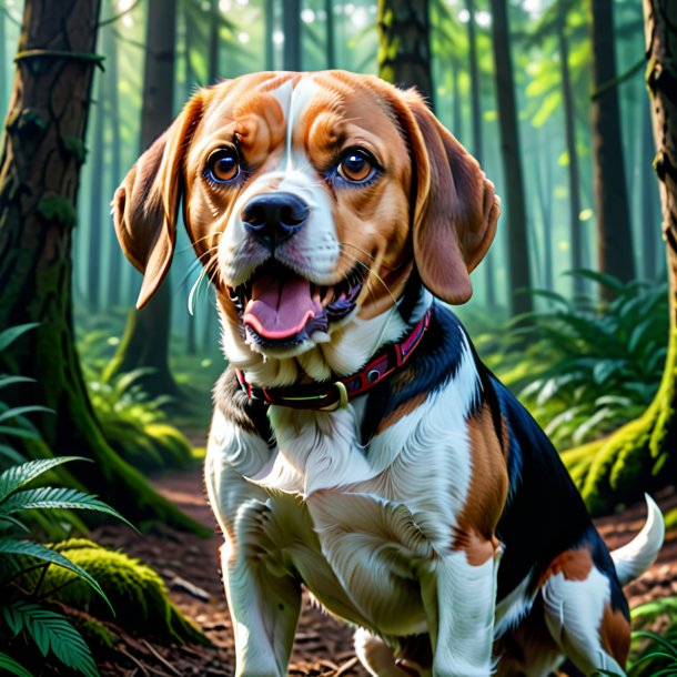 Picture of a angry of a beagle in the forest