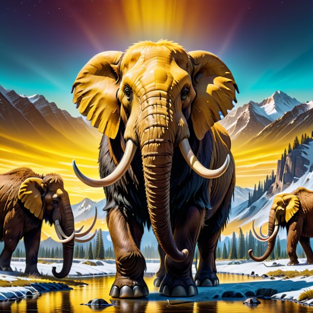 Image of a yellow drinking mammoth