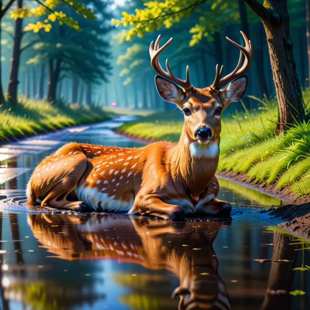 Pic of a resting of a deer in the puddle