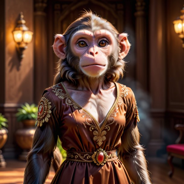 Picture of a monkey in a brown dress