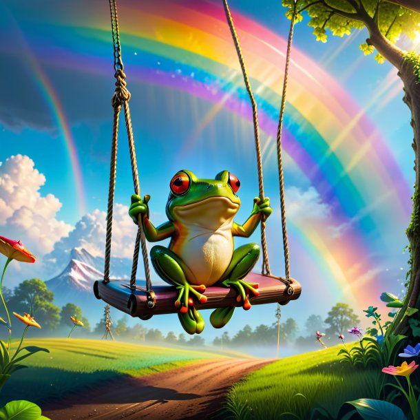 Photo of a swinging on a swing of a frog on the rainbow