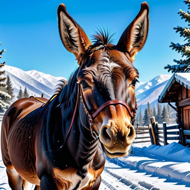 Image of a angry of a mule in the snow