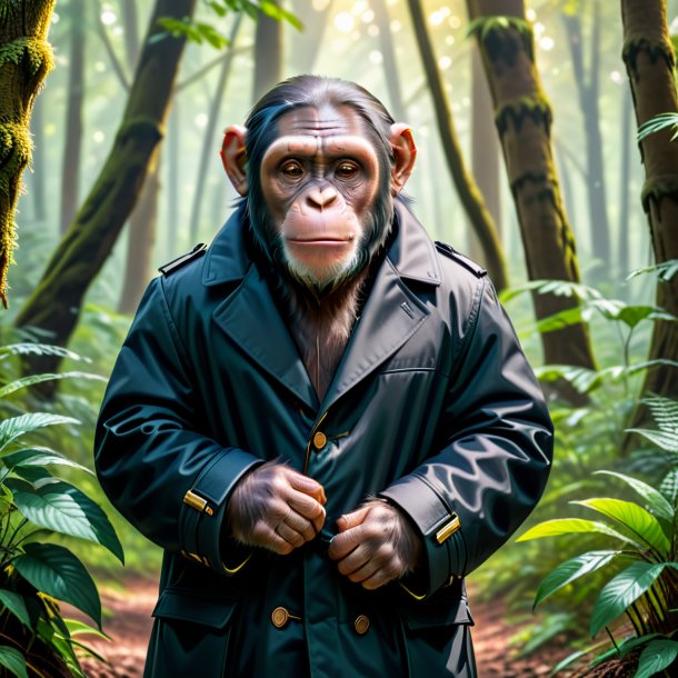 Imagem de um chimpanzé em um casaco na floresta