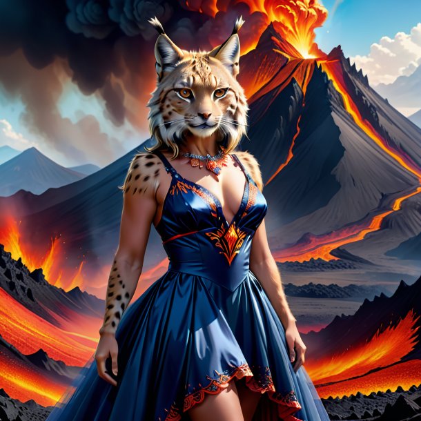 Illustration of a lynx in a dress in the volcano