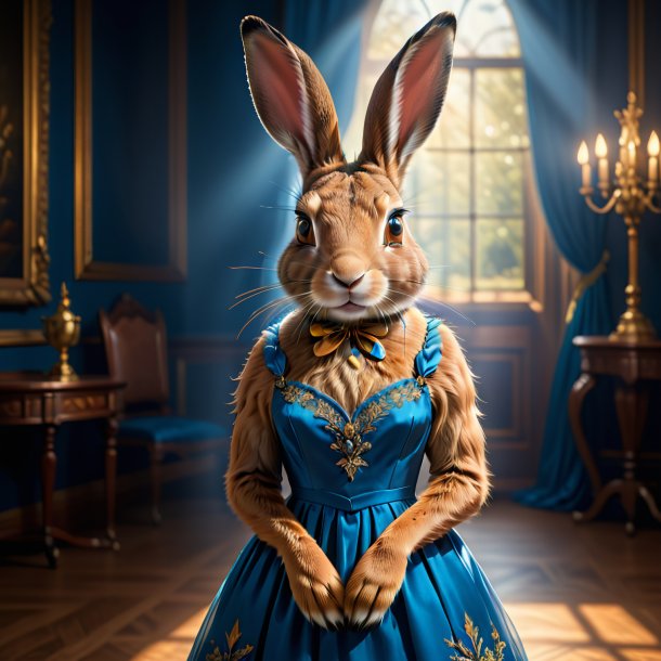 Image of a hare in a blue dress