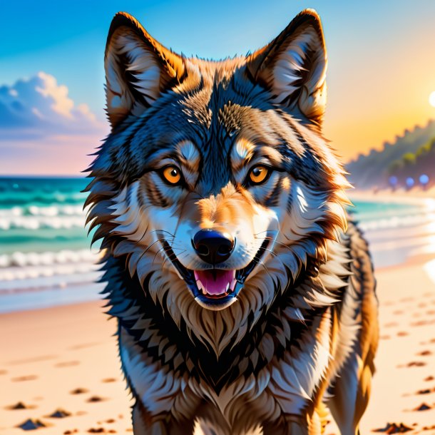 Picture of a smiling of a wolf on the beach