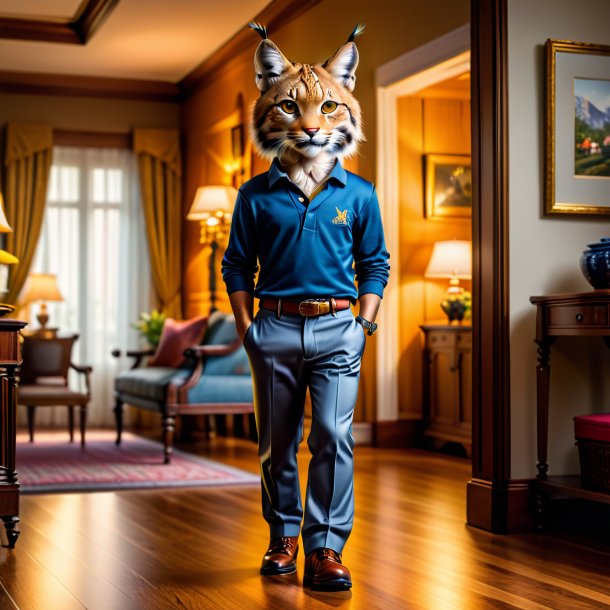 Picture of a lynx in a trousers in the house