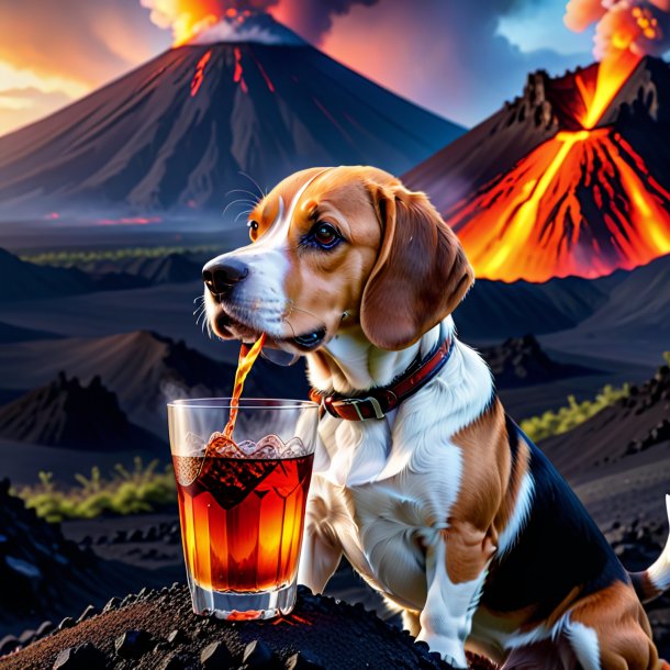 Pic of a drinking of a beagle in the volcano