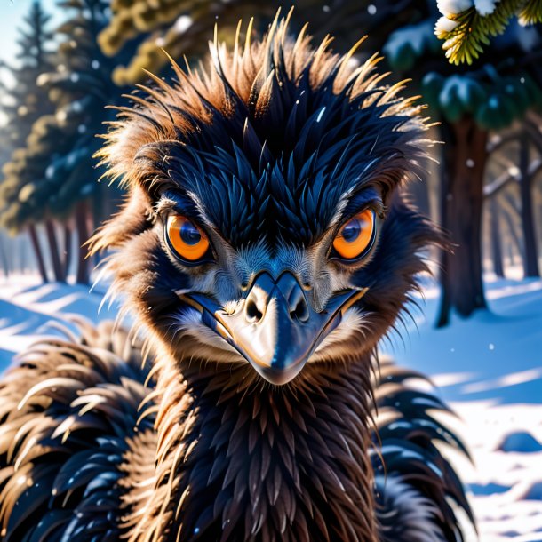 Picture of a angry of a emu in the snow