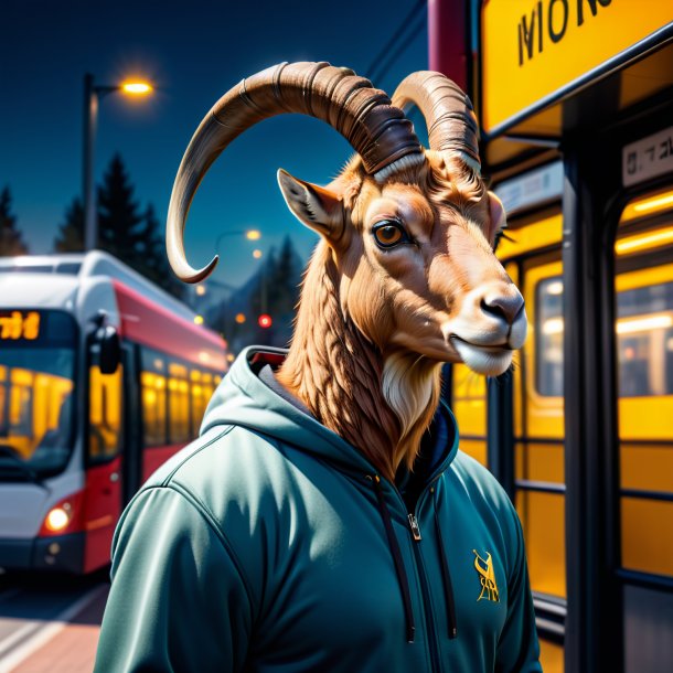 Image of a ibex in a hoodie on the bus stop