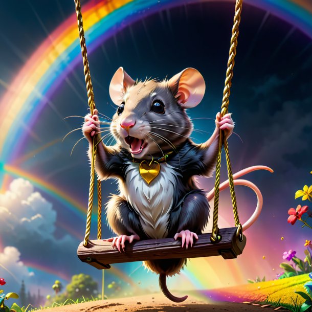 Image of a swinging on a swing of a rat on the rainbow