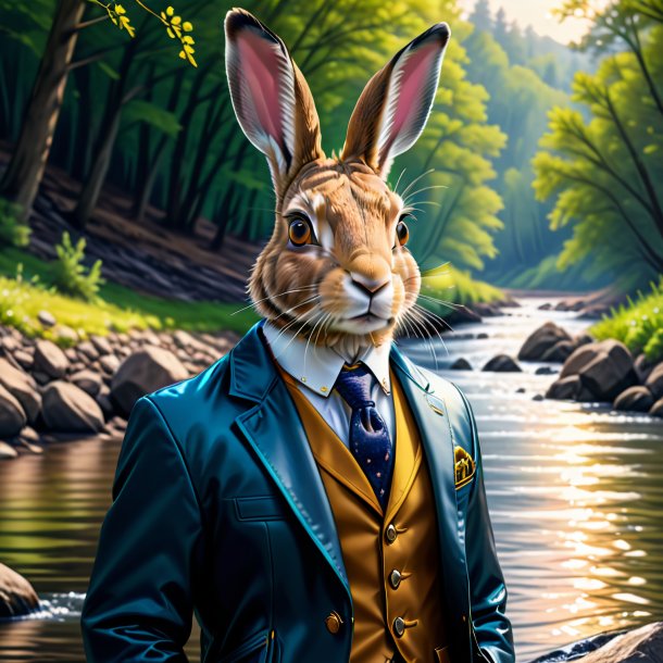 Drawing of a hare in a jacket in the river