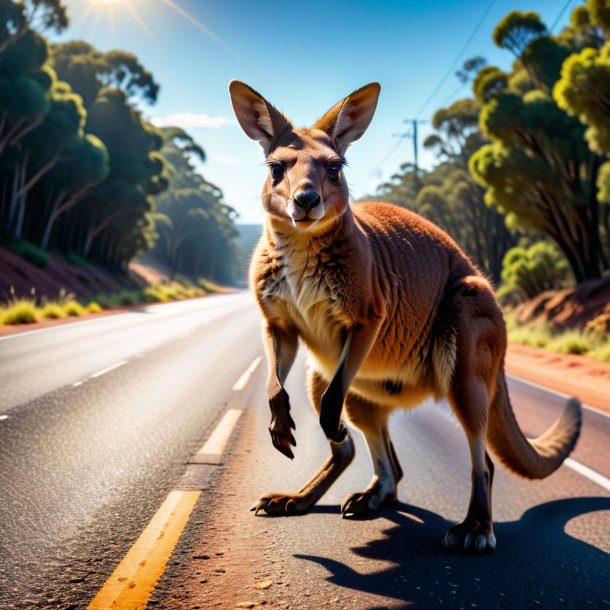 Photo d'une colère d'un kangourou sur la route