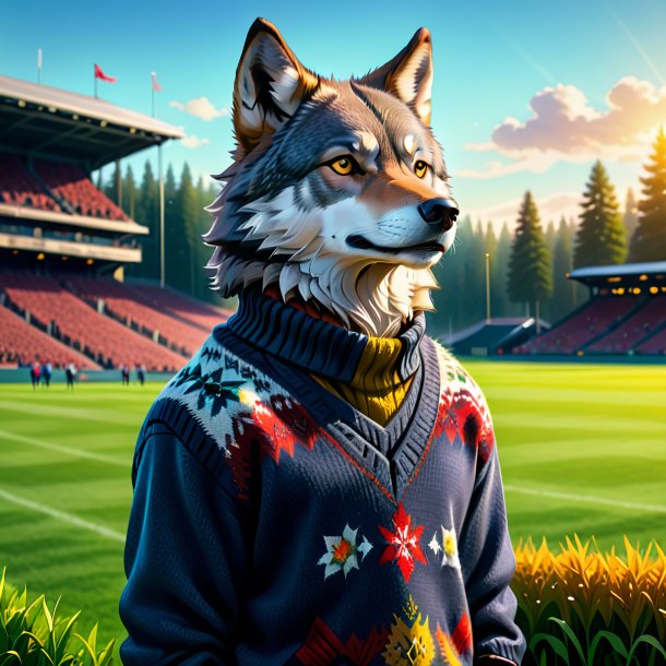 Illustration of a wolf in a sweater on the field