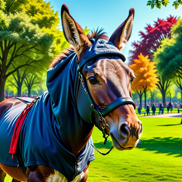 Pic of a mule in a hoodie in the park