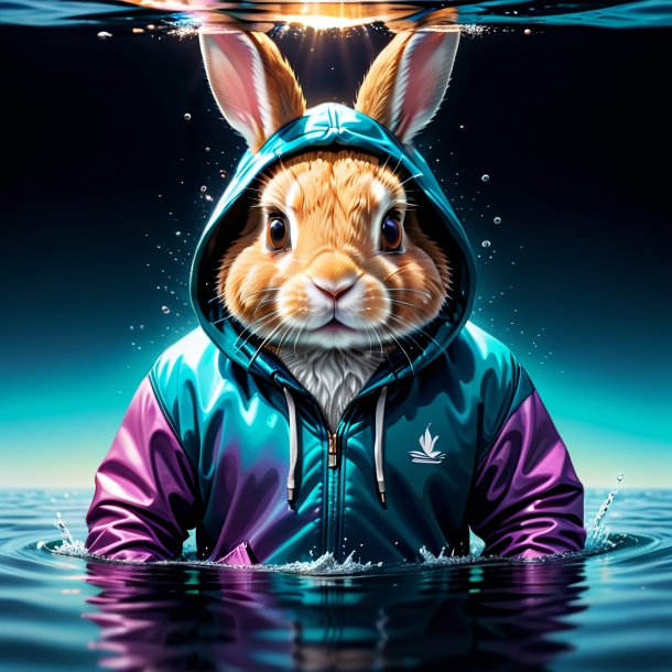 Dessin d'un lapin dans un sweat à capuche dans l'eau