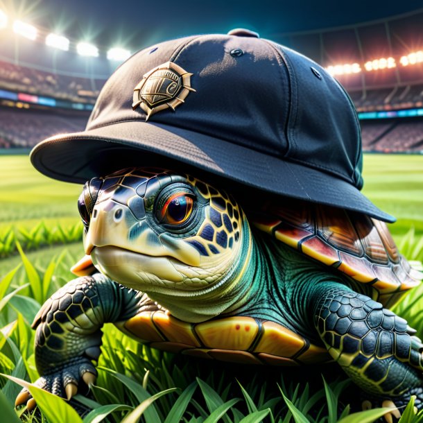 Pic d'une tortue dans une casquette sur le champ