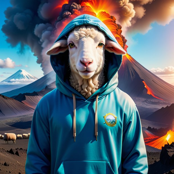 Picture of a sheep in a hoodie in the volcano