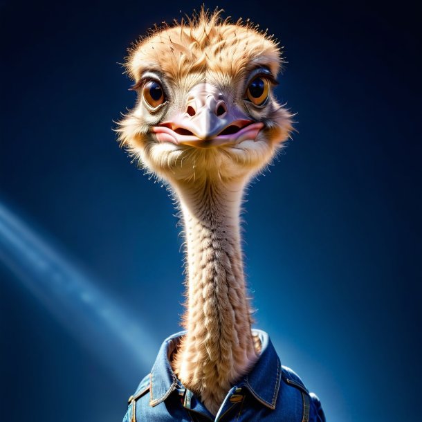 Photo of a ostrich in a blue jeans