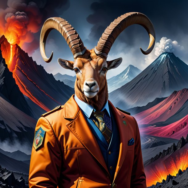 Dessin d'un ibex dans une veste dans le volcan